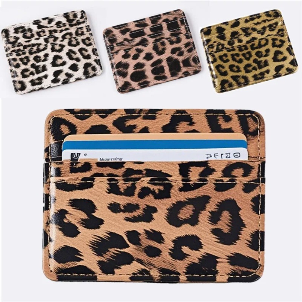 Card Holder Slim Case - Clássico couro pu leopardo impressão cartão